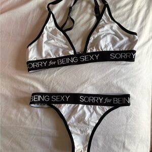 Sorry for Being Sexy White and Black Lingerie Set